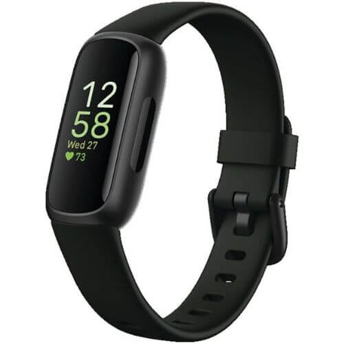 Fitbit Inspire 3 slim tracker on a senior's wrist